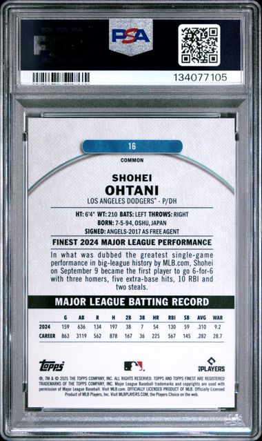 2025 Topps Finest Pearl Checkerboard /60 #16 Shohei Ohtani PSA 9