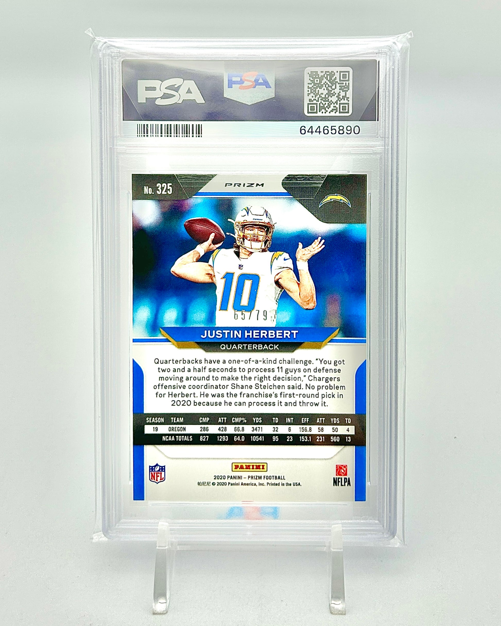 2020 Prizm No Huddle Blue Prizm /79 Justin Herbert Rookie Card PSA 10