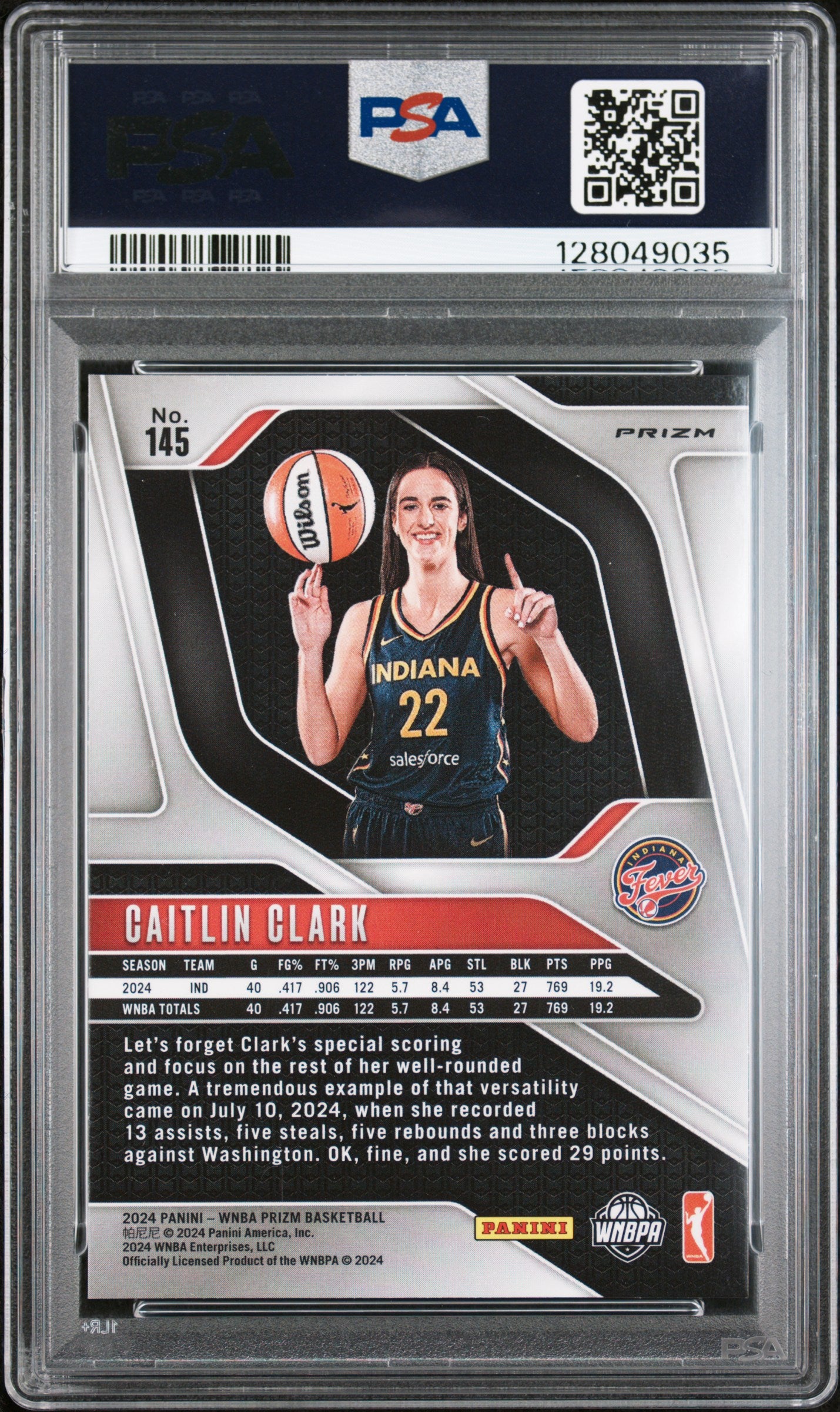 2024 Panini Prizm WNBA Blue Velocity #145 Caitlin Clark PSA 10