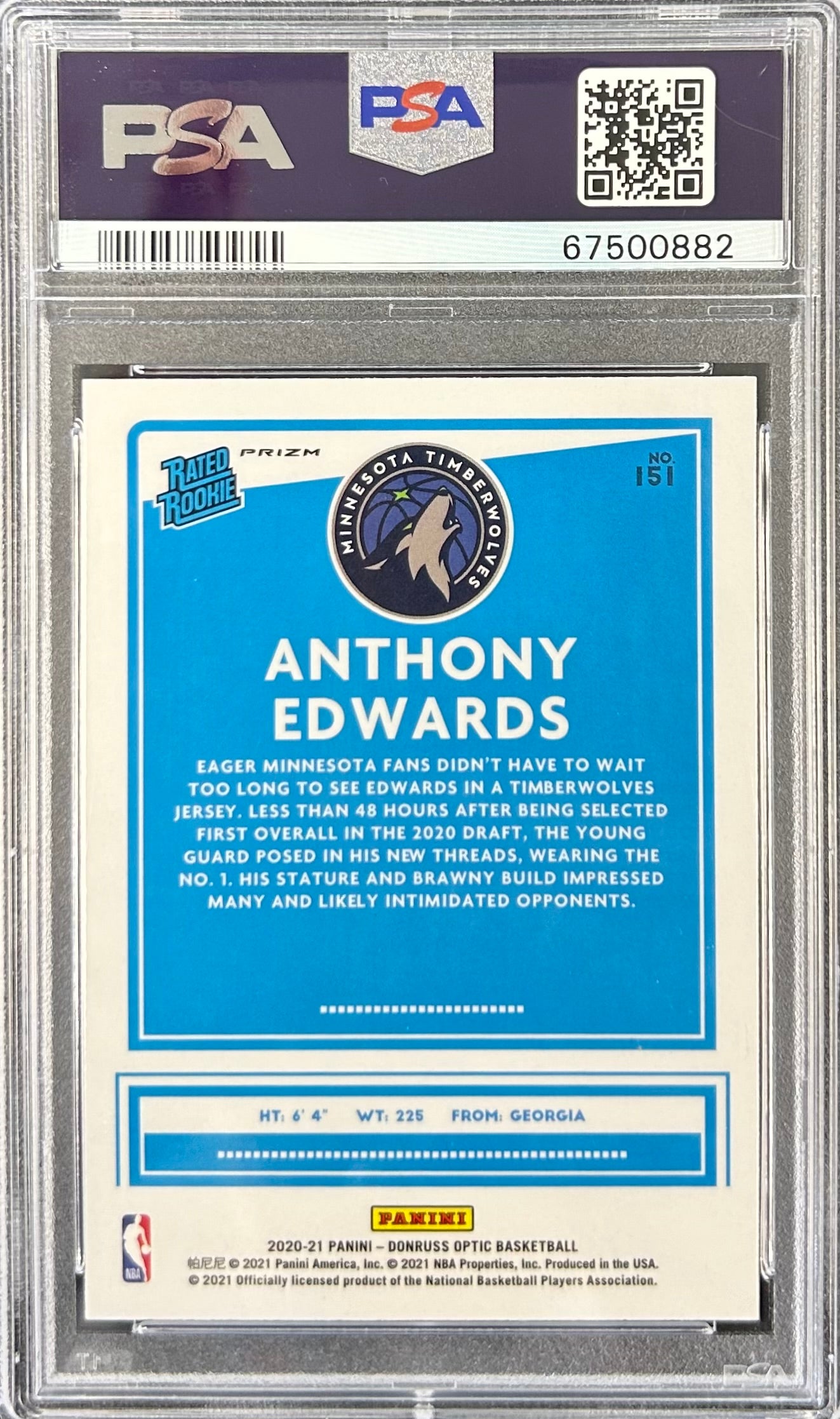 2020 Panini Donruss Optic Fanatics Exclusive Wave #151 Anthony Edwards PSA 10