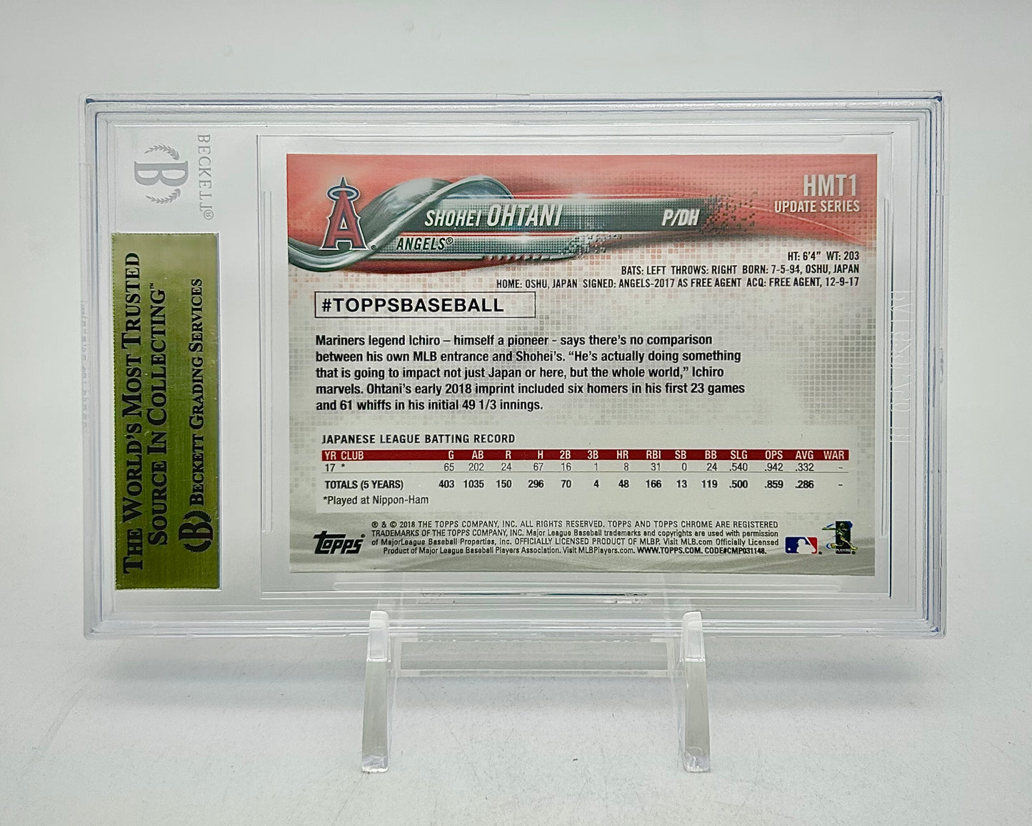 2018 Topps Chrome Update Shohei Ohtani #HMT1 BGS 9.5