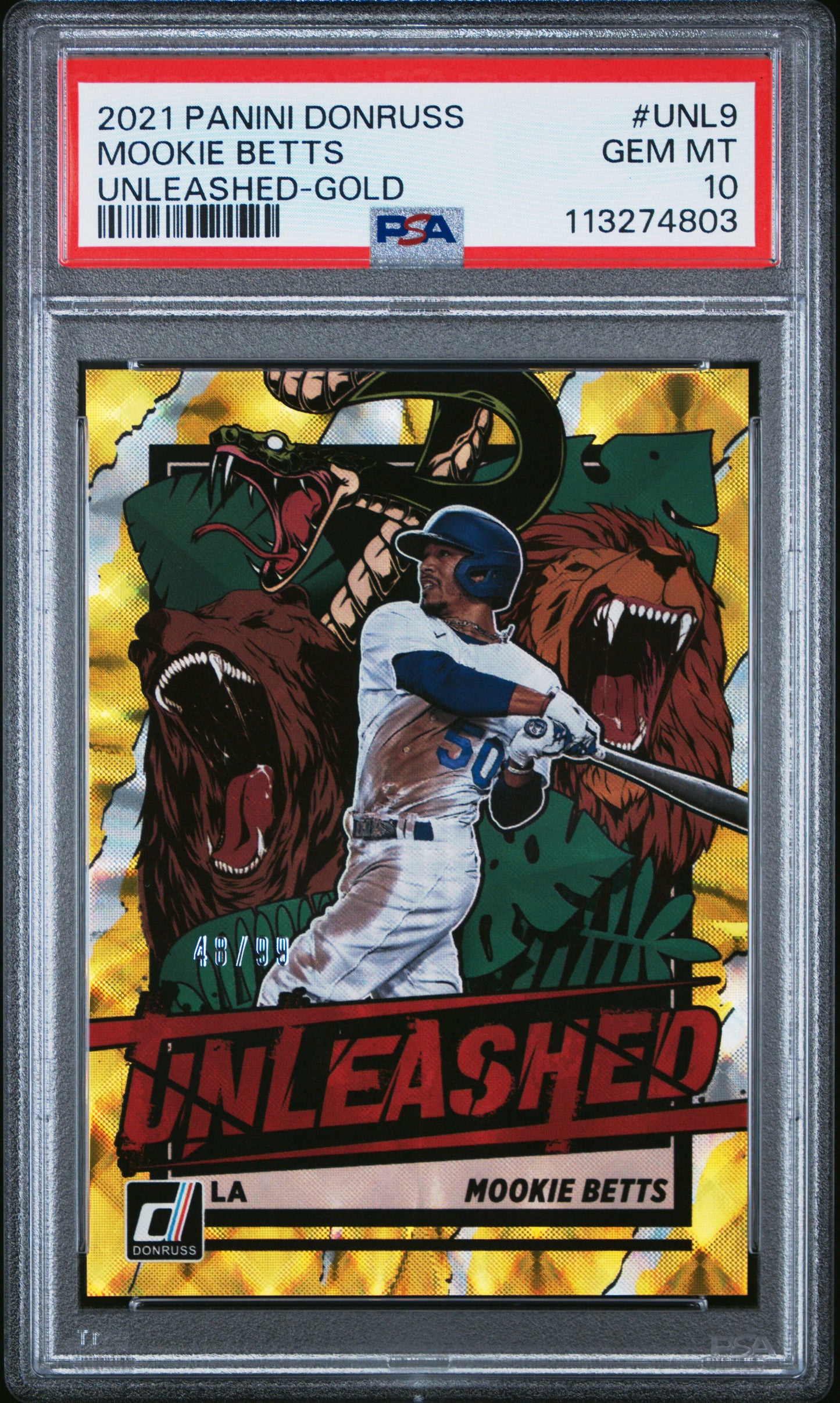 2021 Panini Donruss Unleashed Gold /99 Mookie Betts #UNL9 PSA 10