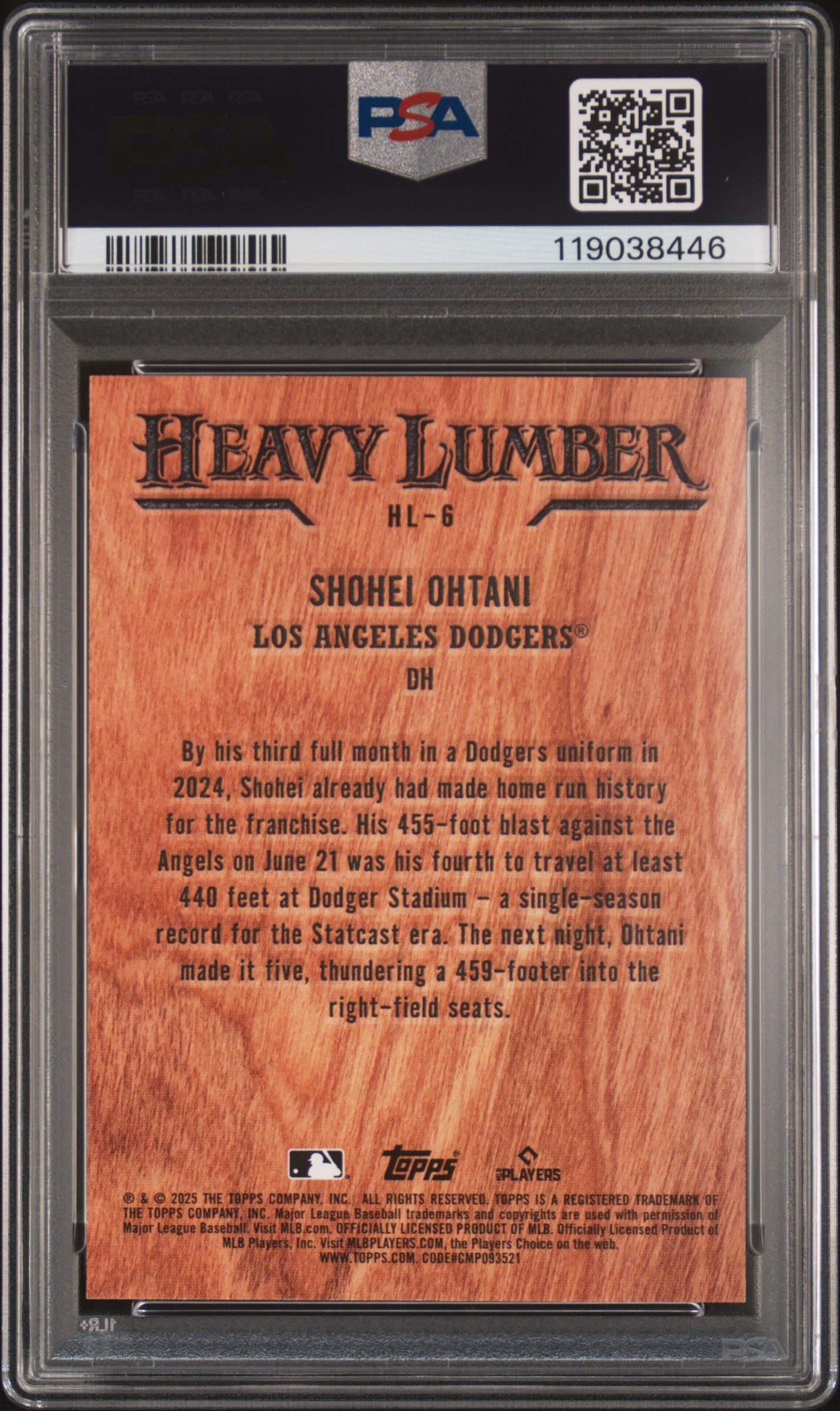 2025 Topps Heavy Lumber Shohei Ohtani #HL-6 PSA 9