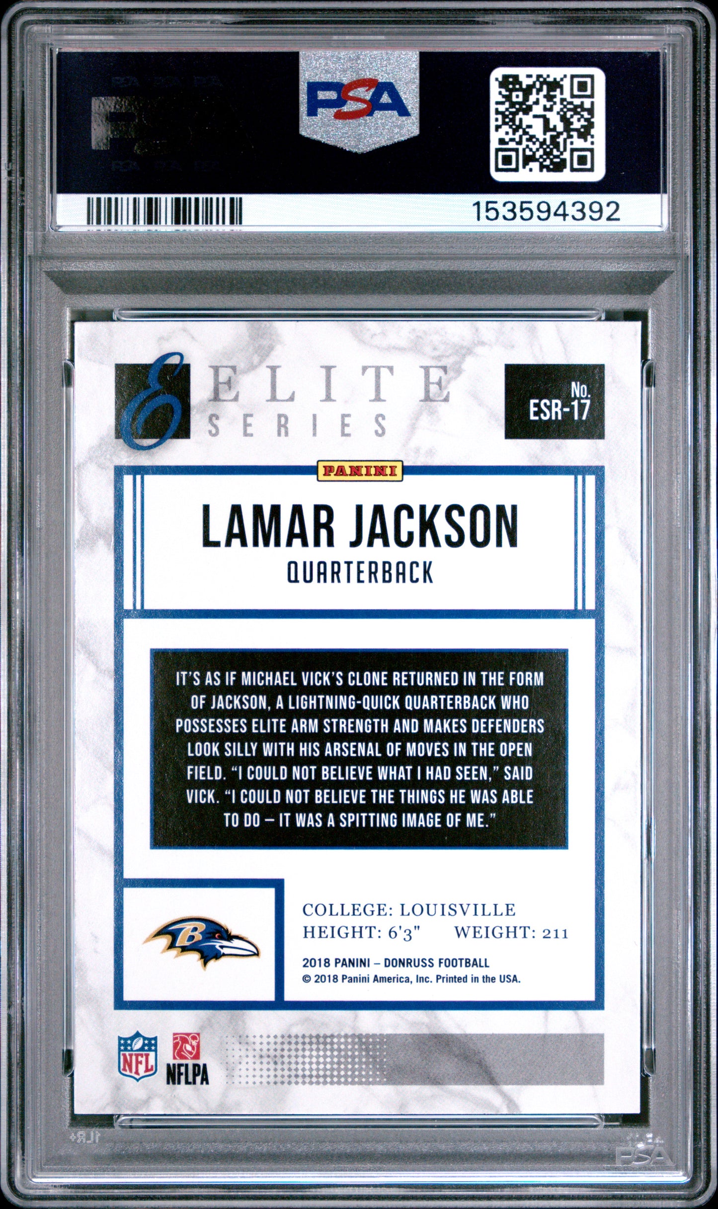 2018 Panini Donruss The Elite Series Rookies #ESR17 Lamar Jackson PSA 8