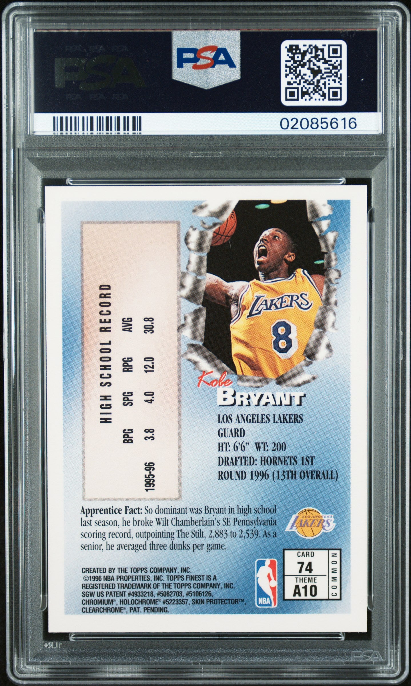 1996-97 Topps Finest W/Coating Kobe Bryant #74 PSA 10