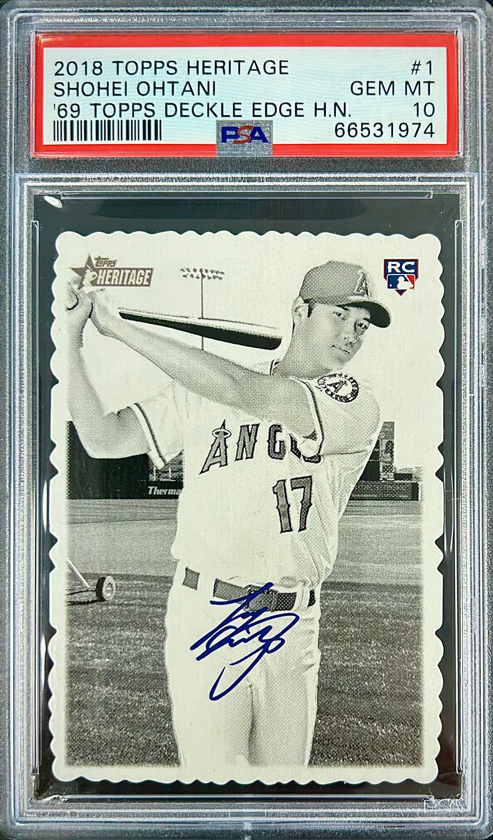 2018 Topps Heritage Shohei Ohtani '69 Deckle Edge #1 PSA 10 Gem 2018 Topps Heritage Shohei Ohtani '69 Deckle Edge #1 PSA 10 Gem