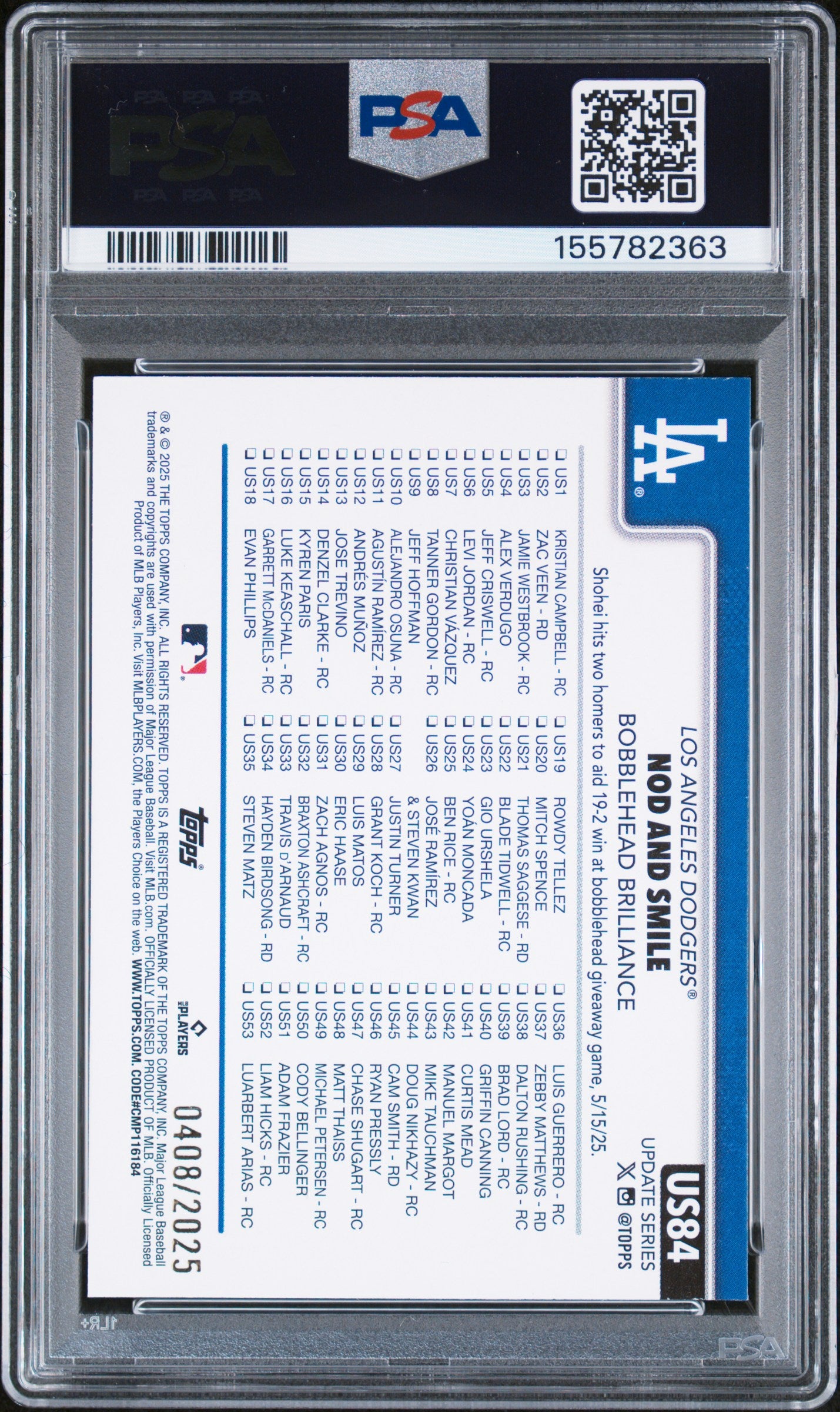 2025 Topps Update Gold /2025 #84 Shohei Ohtani PSA 9