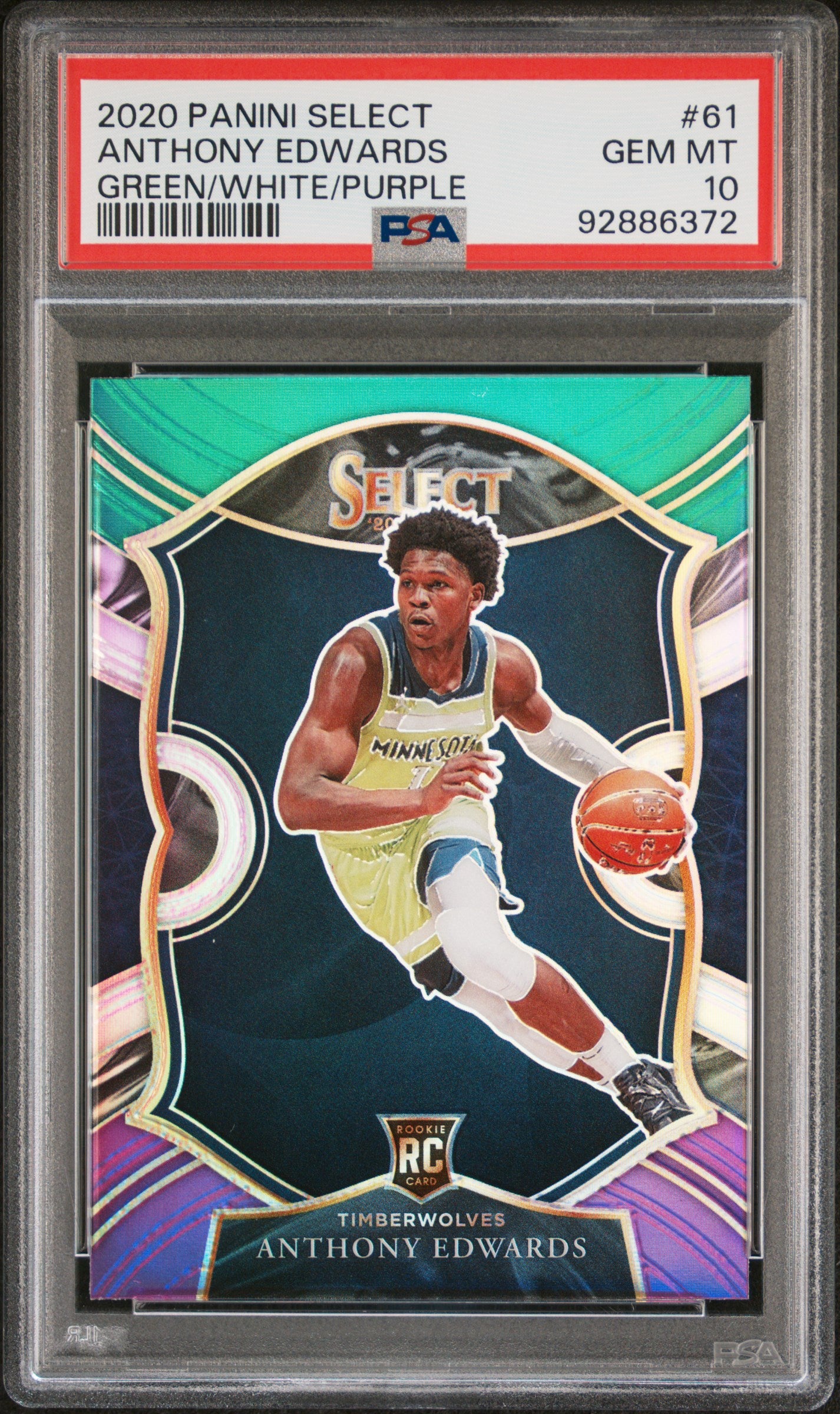 2020 Panini Select Green/White/Purple Anthony Edwards #61 PSA 10