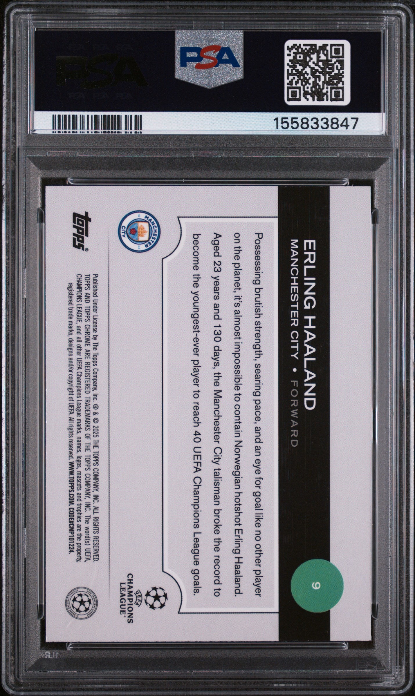 2024 Topps Chrome UCC Neon Green Raywave /125 #9 Erling Haaland PSA 10