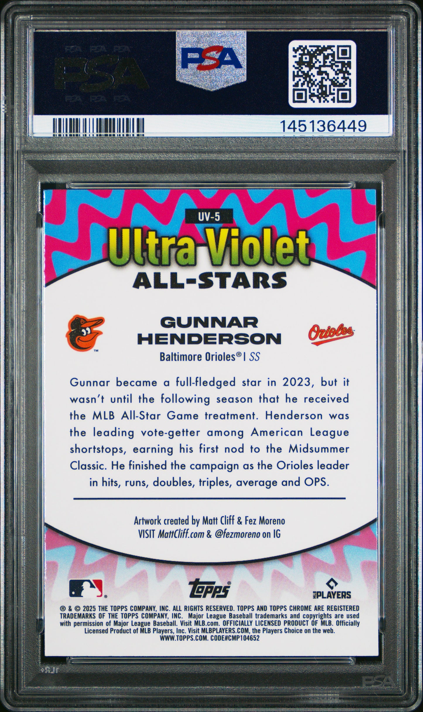 2025 Topps Chrome Ultra Violet All Stars #UV5 Gunnar Henderson PSA 9