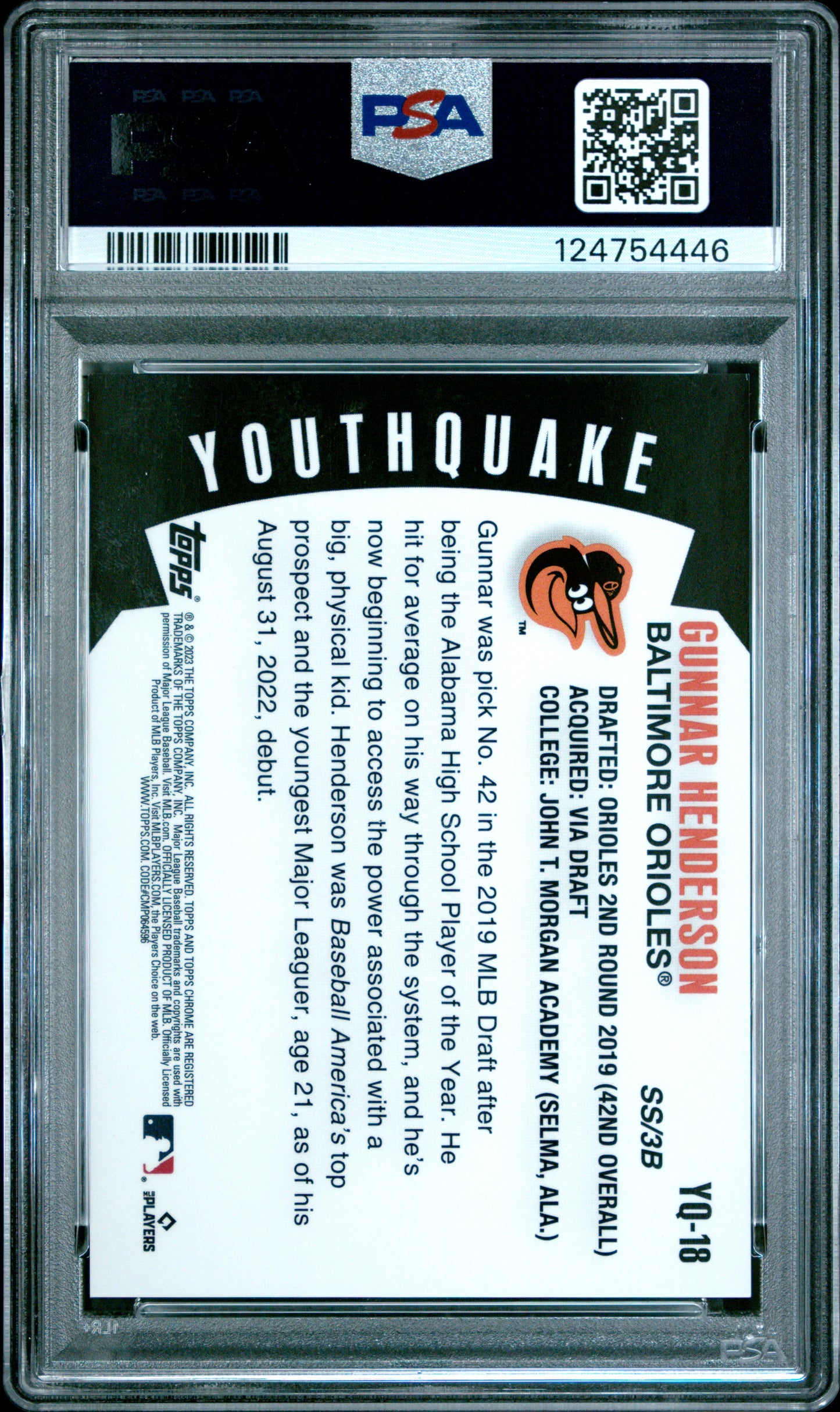 2023 Topps Chrome Youthquake Orange /25 Gunnar Henderson #YQ-18 PSA 10