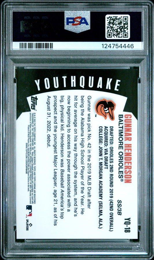 2023 Topps Chrome Youthquake Orange /25 Gunnar Henderson #YQ-18 PSA 10