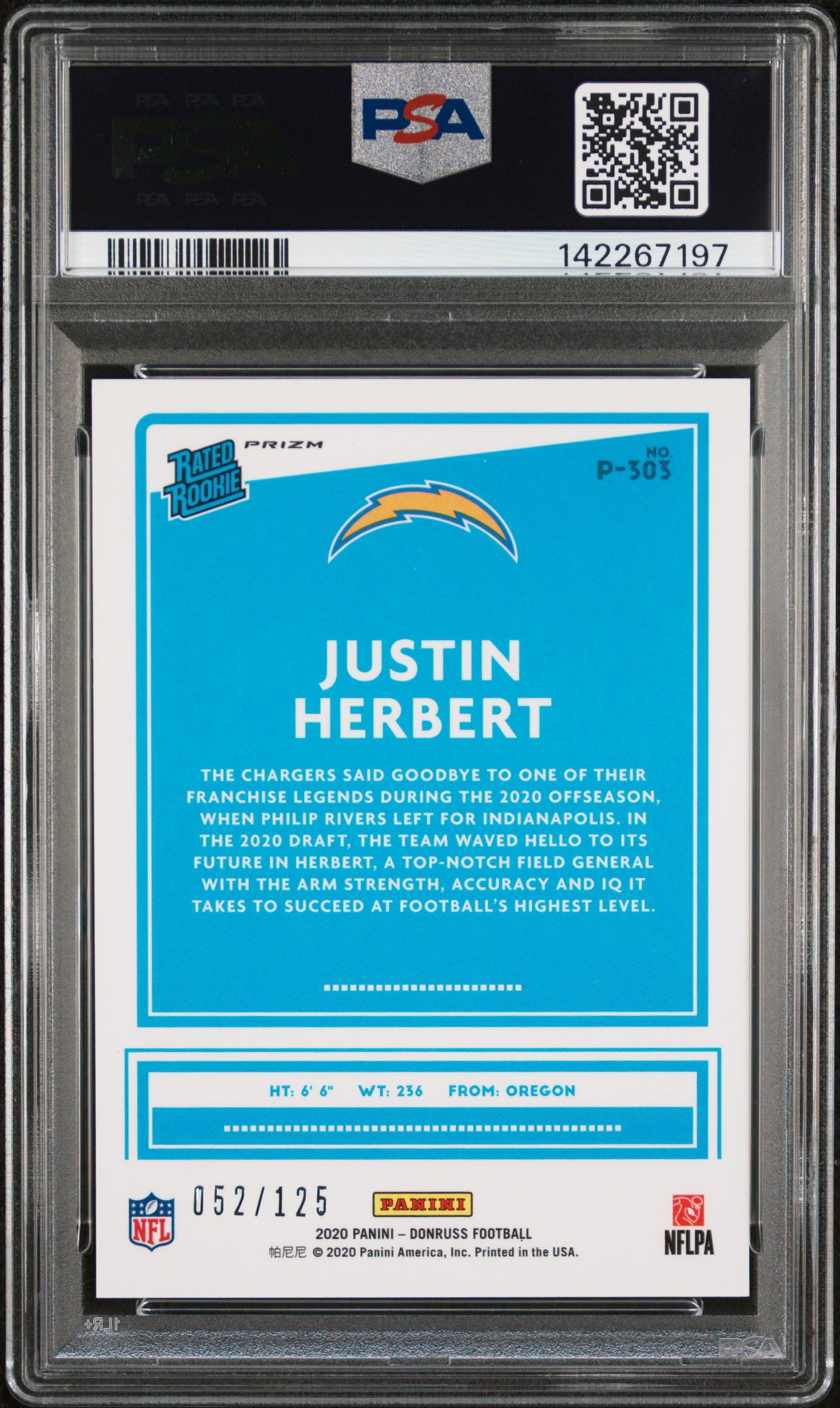 2020 Panini Donruss Optic Preview Blue /125 #P303 Justin Herbert PSA 9