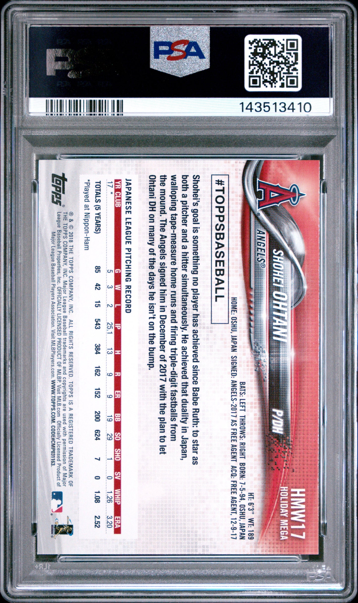 2018 Topps Holiday #17 Shohei Ohtani PSA 10 (143513410)
