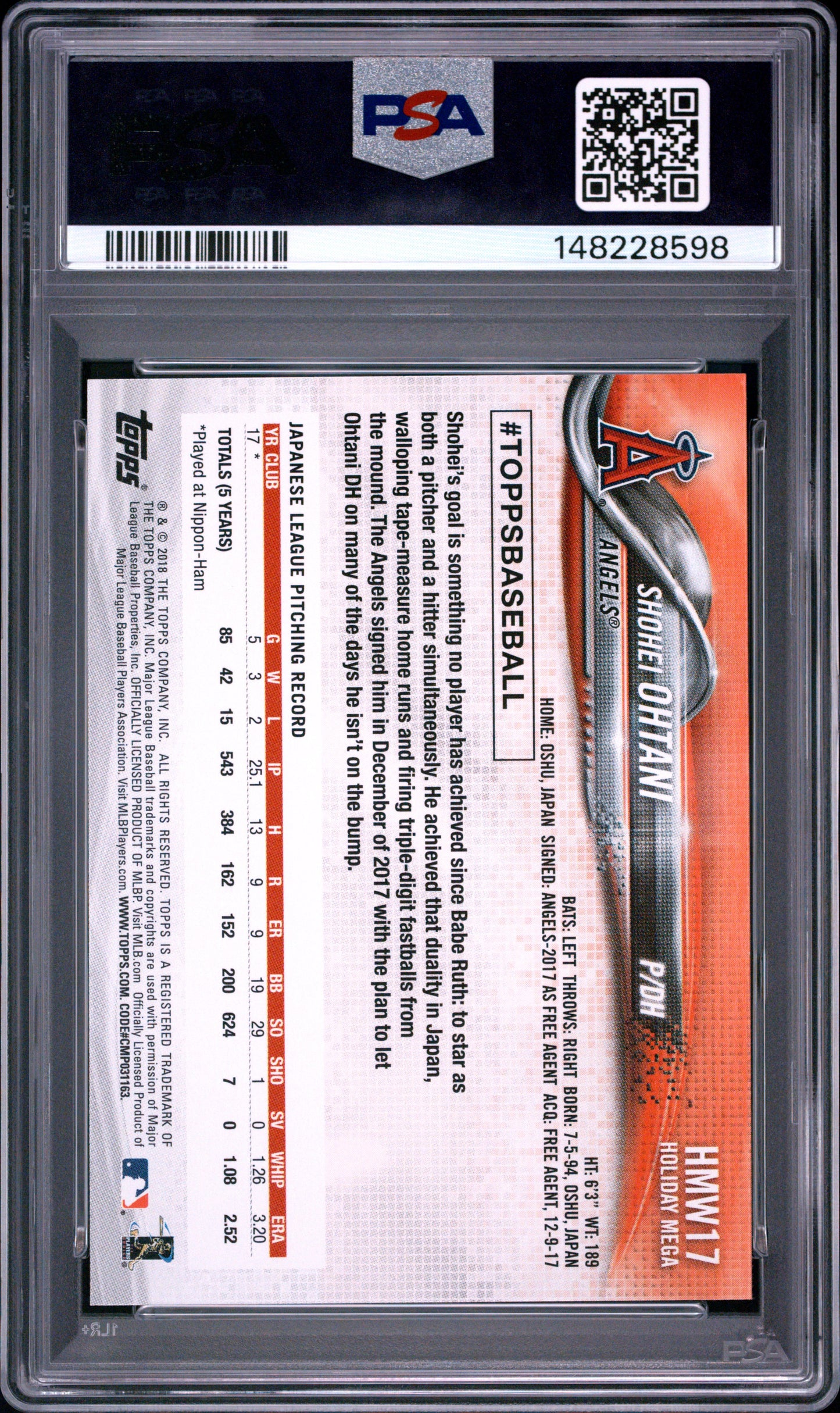 2018 Topps Holiday #17 Shohei Ohtani PSA 10