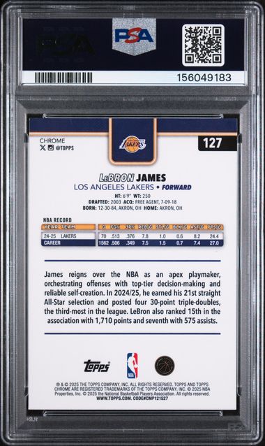 2025 Topps Chrome Basketball Refractor #127 Lebron James PSA 10 - Back