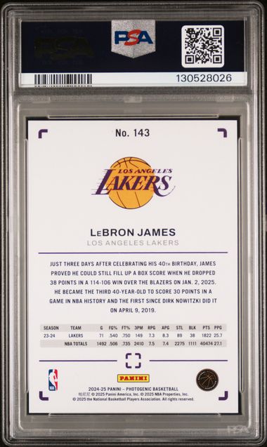 2024 Panini Photogenic Silver /99 #143 Lebron James PSA 8 - Back