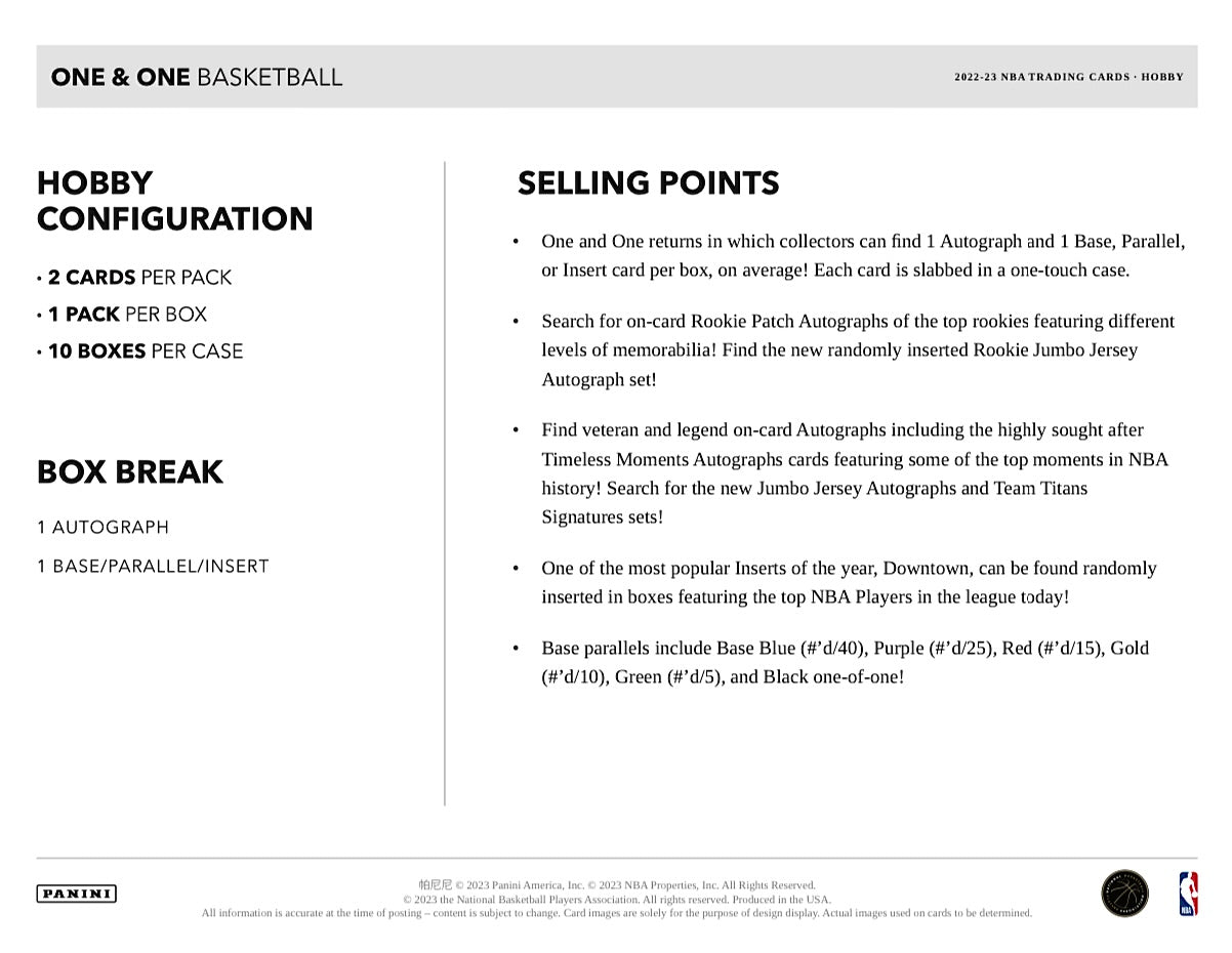 2022-23 Panini One and One Basketball Hobby Box