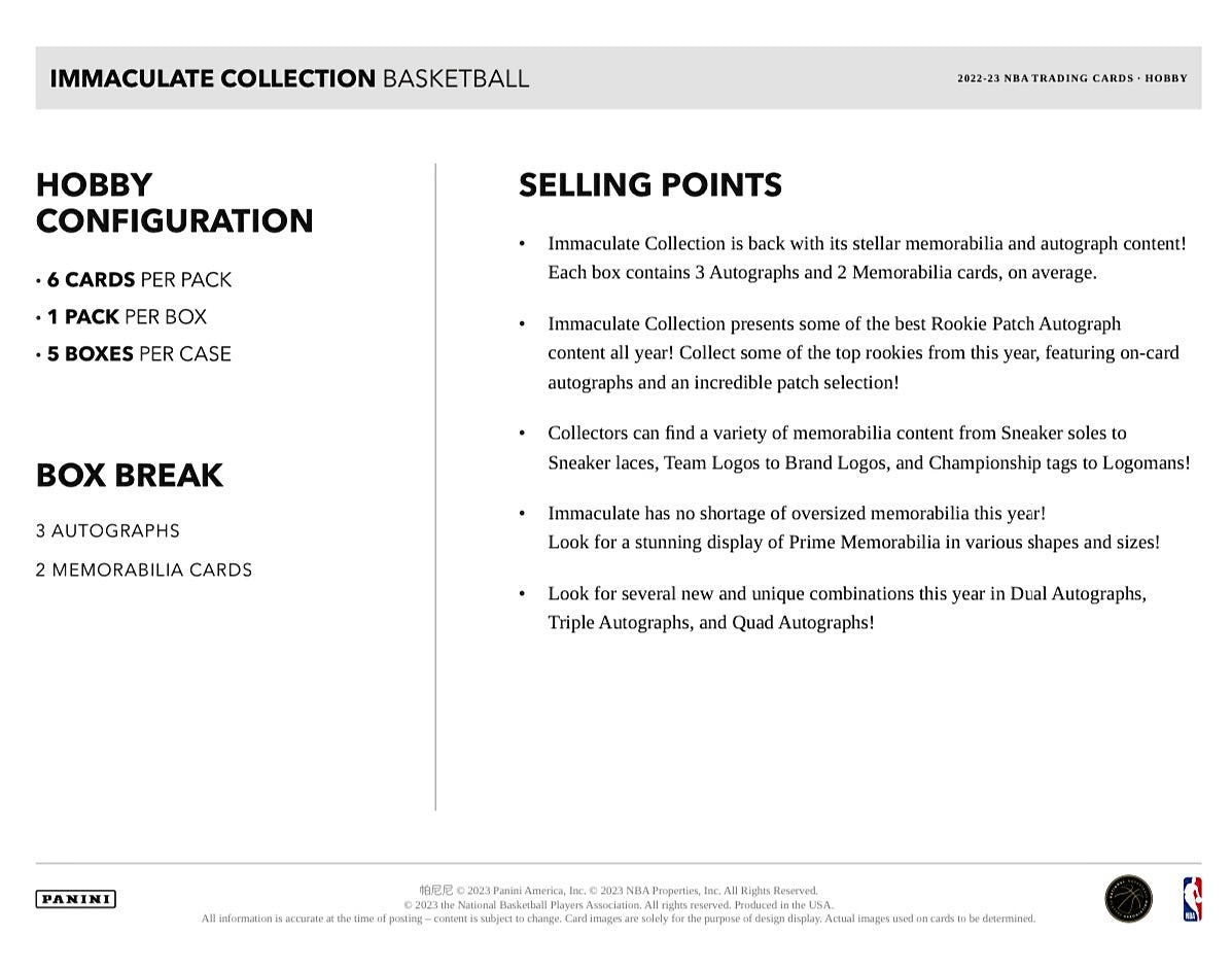 2022-23 Panini Immaculate Collection Basketball Hobby Box