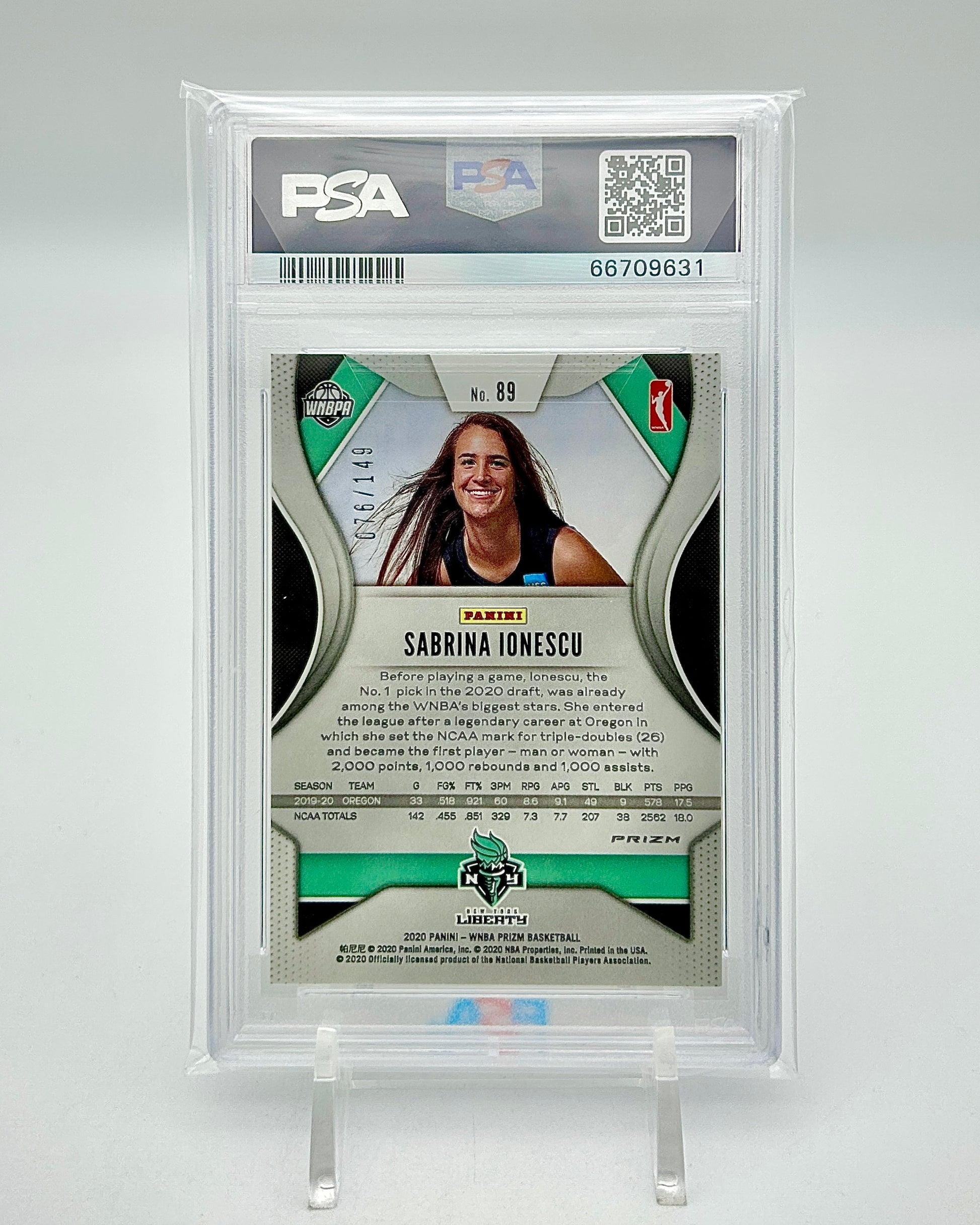 2020 Panini Prizm WNBA Blue Prizm Sabrina Ionescu Rookie Card PSA 10
