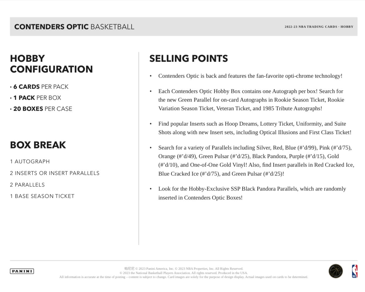 2022-23 Panini Contenders Optic Basketball Hobby Box