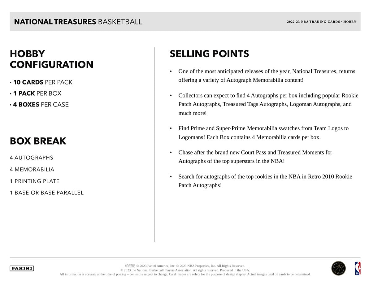 2022-23 Panini National Treasures Basketball Hobby Box