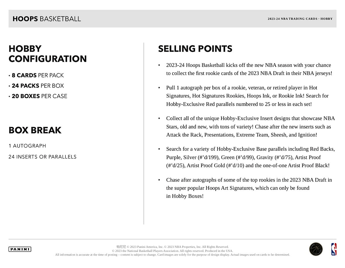 2023-24 Panini Hoops Basketball Hobby Box