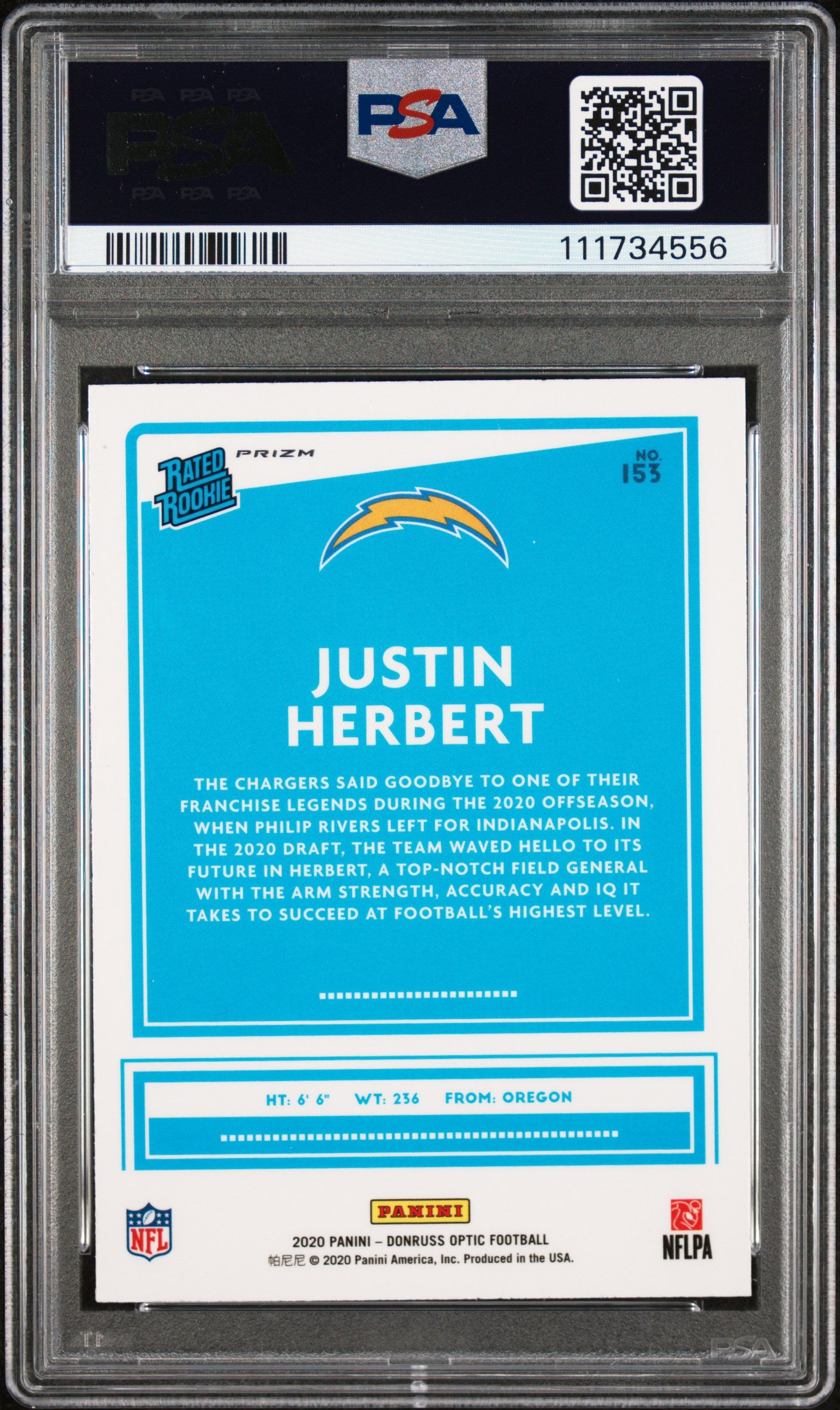 2020 Panini Donruss Optic Blue Scope #153 Justin Herbert PSA 9