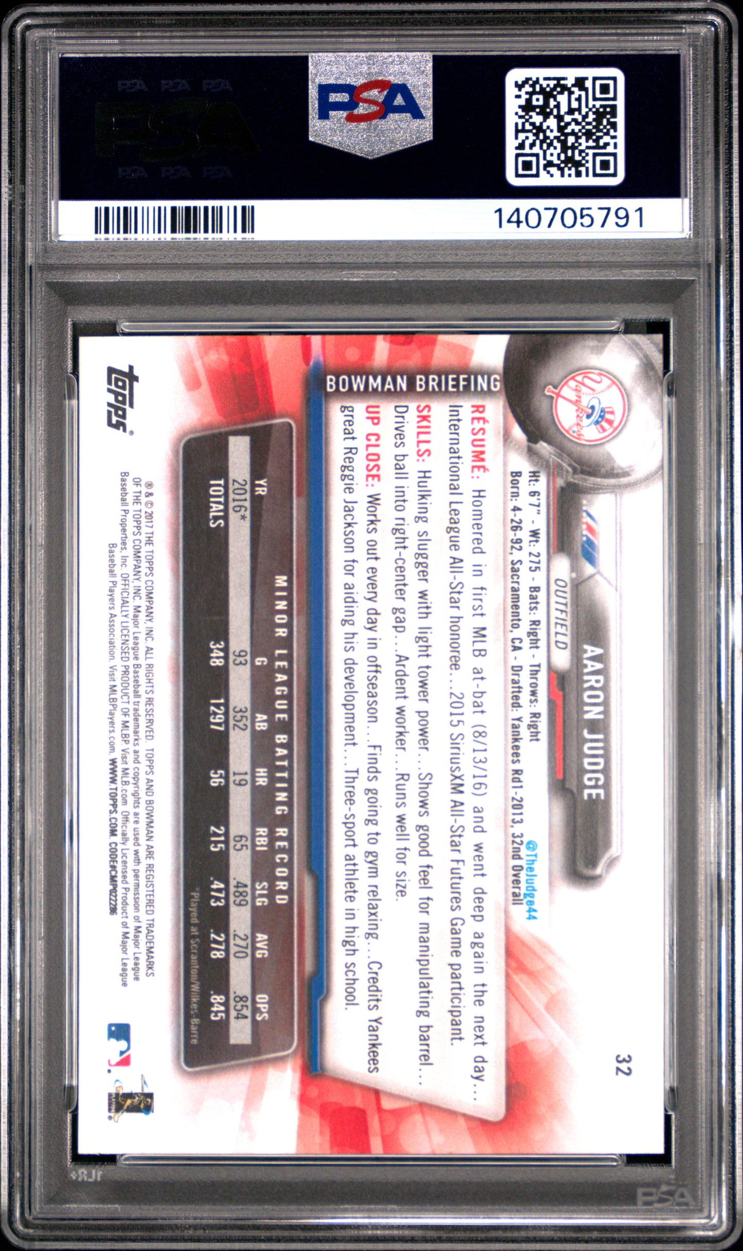 2017 Bowman #32 Aaron Judge PSA 10 (140705791)