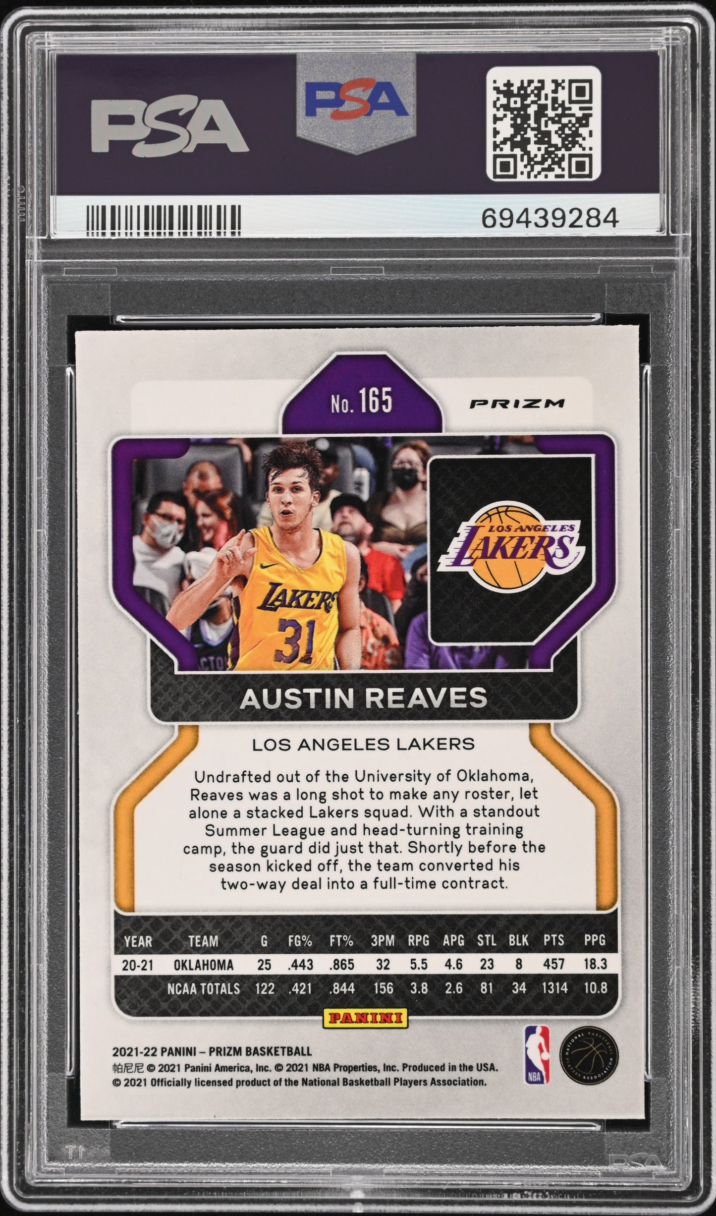 2021 Panini Prizm Purple Wave: #165 Austin Reaves (PSA 9)