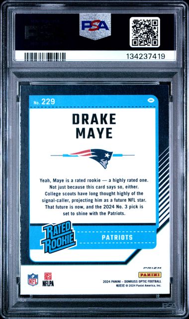 2024 Panini Donruss Optic Holo #229 Drake Maye PSA 10 - Back