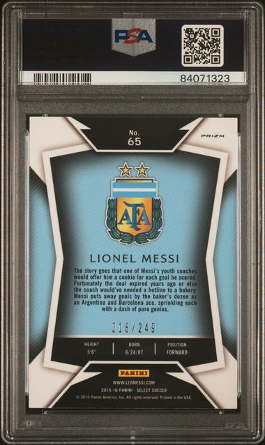 2015 Panini Select Striped Jersey Camo Prizm Lionel Messi #65 PSA 10