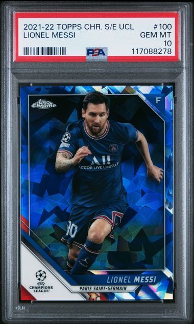 2021-22 Topps Chrome Sapphire Edition UEFA #100 Lionel Messi PSA 10
