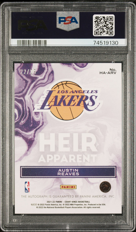 2021-22 Panini Court Kings Heir Apparent Autograph Sapphire /25 Austin Reaves #HA-ARV PSA 10