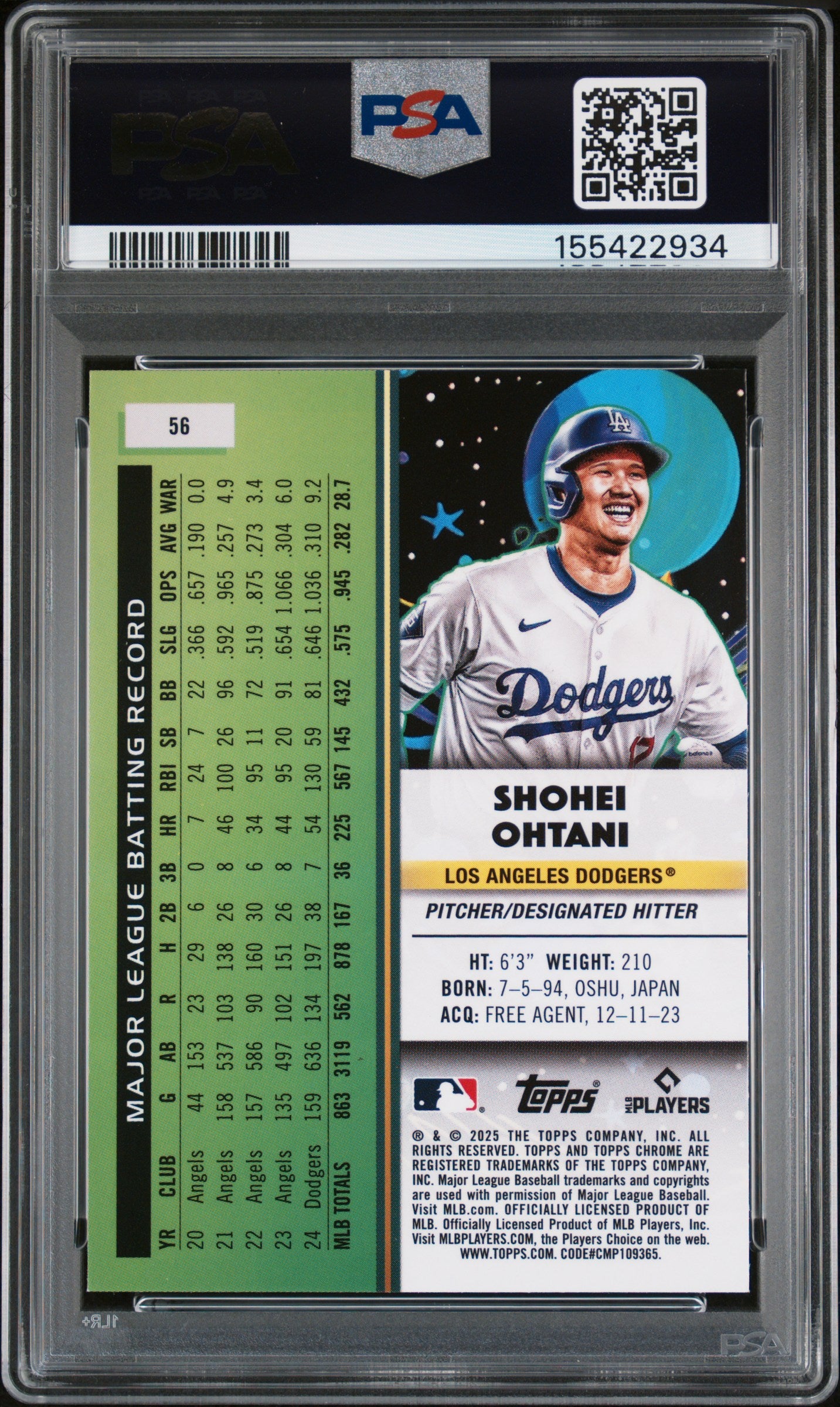 2025 Topps Cosmic Chrome Nucleus #56 Shohei Ohtani PSA 9 (155422934)