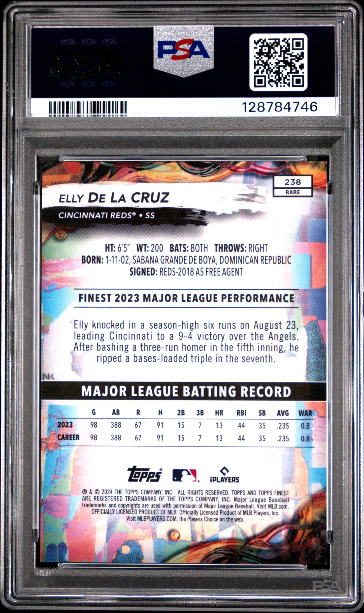 2024 Topps Finest Orange Refractor #238 Elly De La Cruz PSA 7