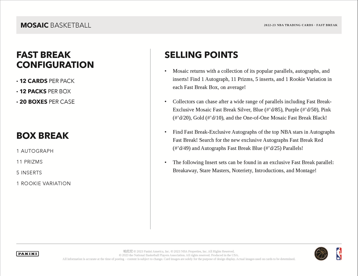 2022-23 Panini Mosaic Basketball Fast Break Box