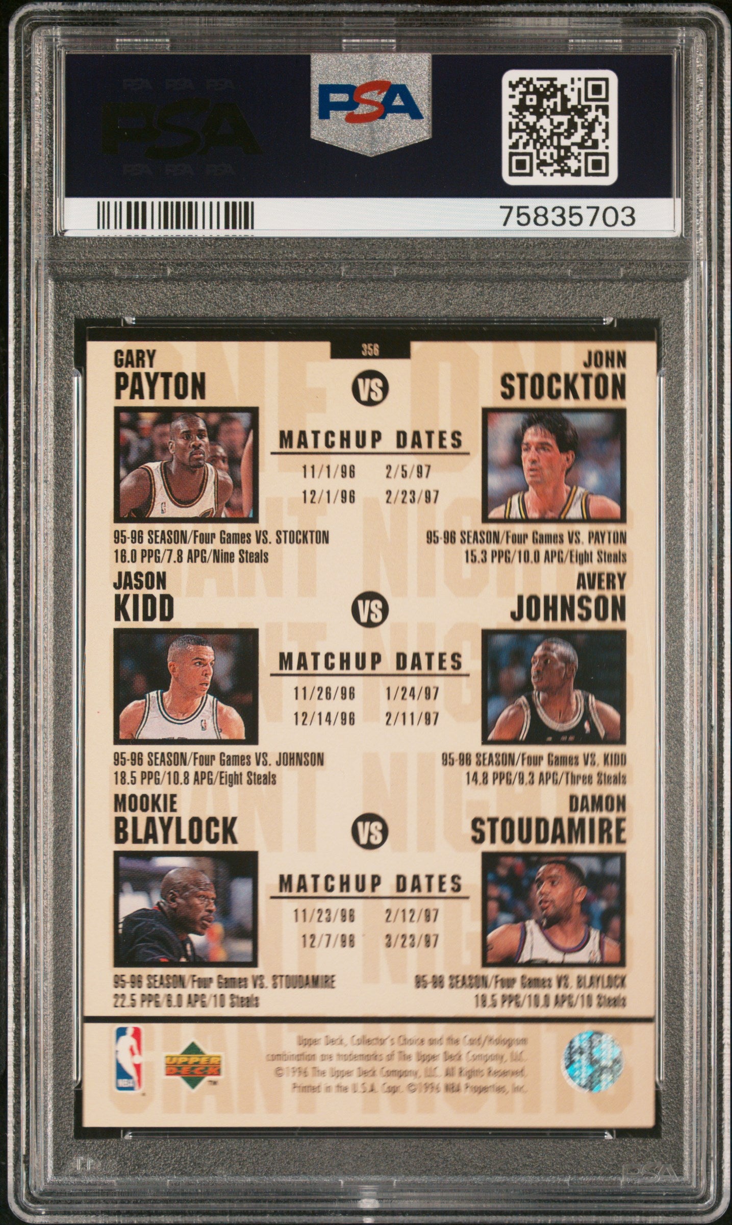 1996 Upper Deck Collector's Choice One on One #356 Anfernee Hardaway vs. Michael Jordan PSA 8