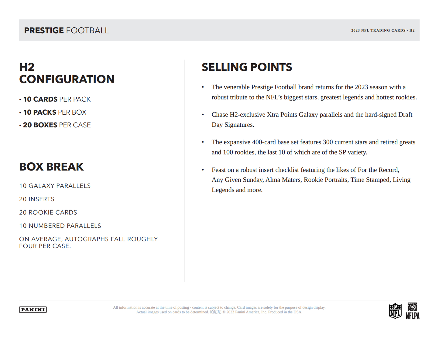 2023 Panini Prestige Football H2 Box