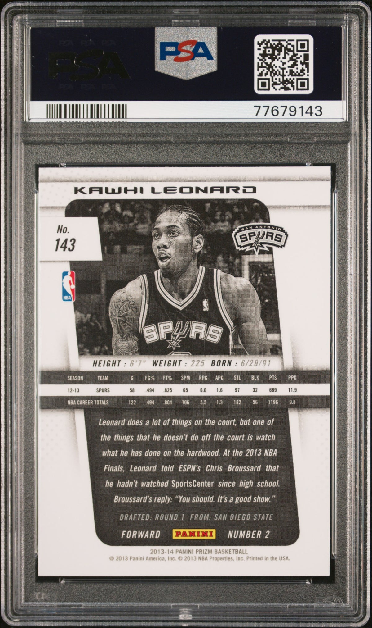 2013 Panini Prizm #143 Kawhi Leonard PSA 10