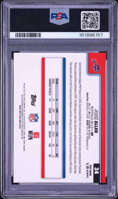 2025 Topps Chrome X-Fractor #34 Josh Allen PSA 10 - Back