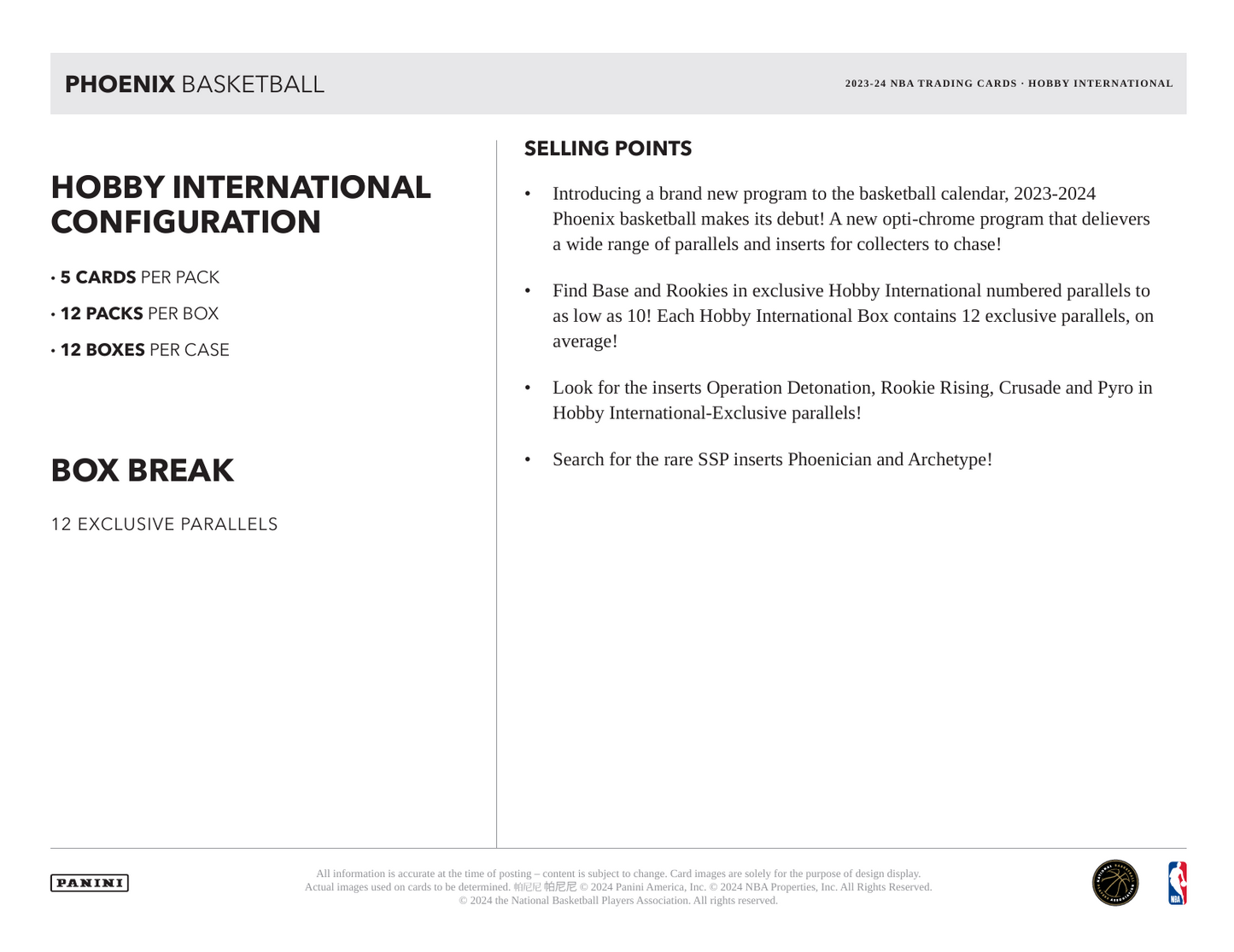 2023-24 Panini Phoenix Basketball Hobby International Box