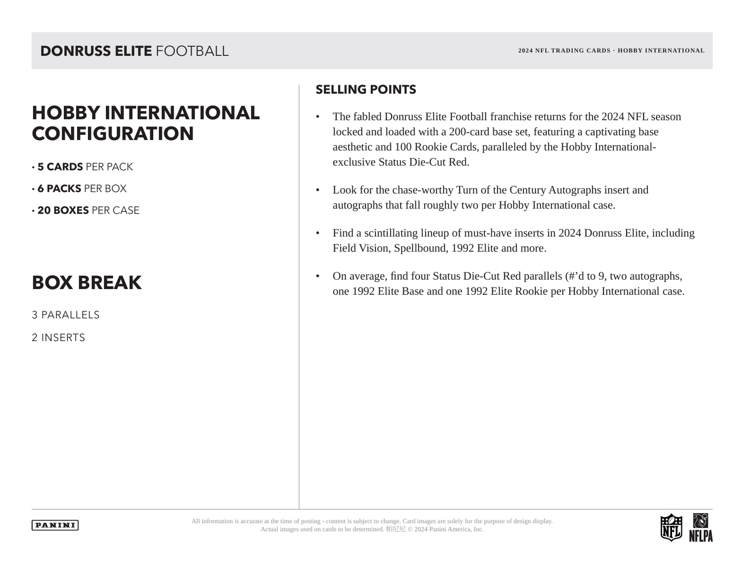 2024 Panini Donruss Elite Football Hobby International Box