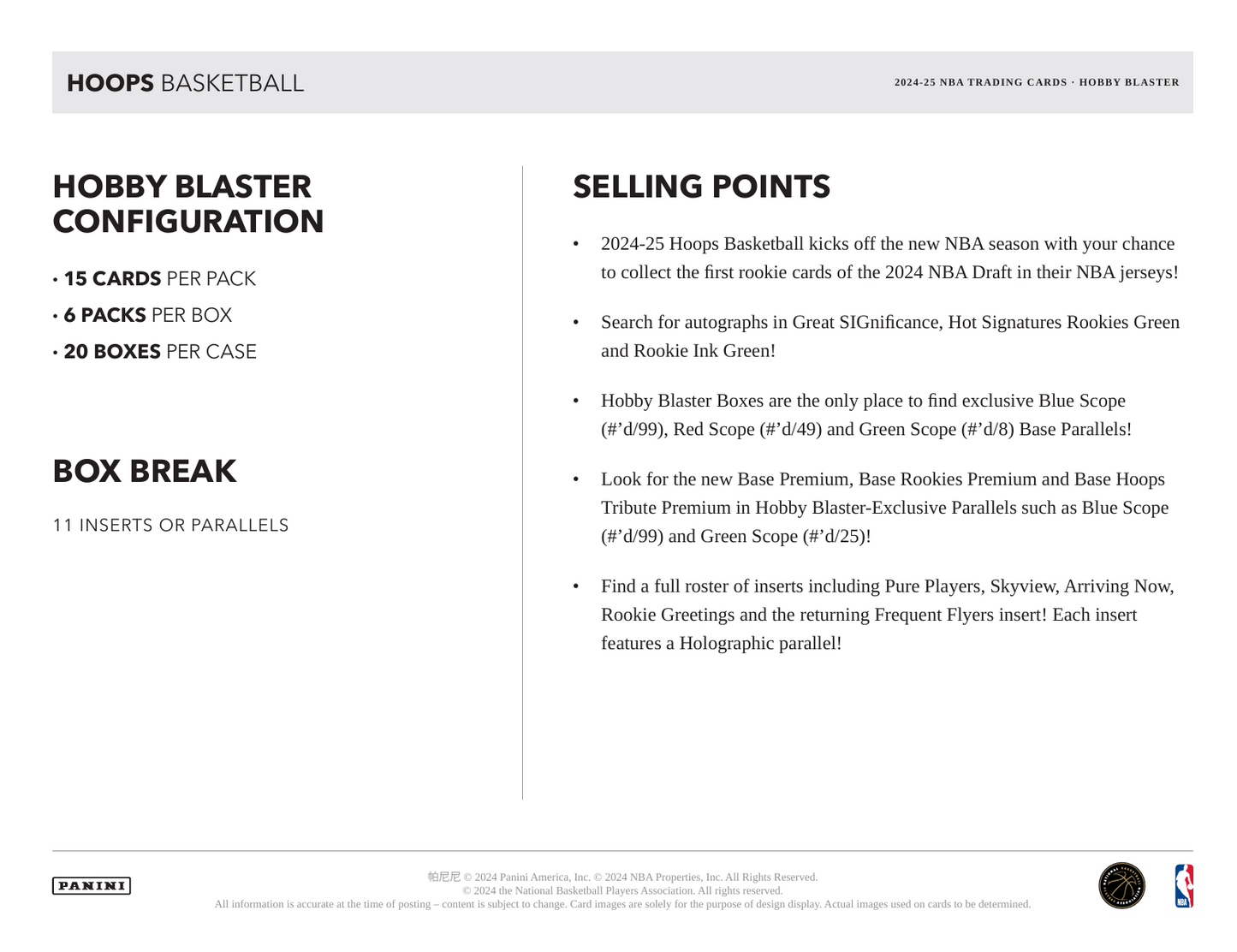 2024-25 Panini Hoops Basketball Hobby Blaster Box