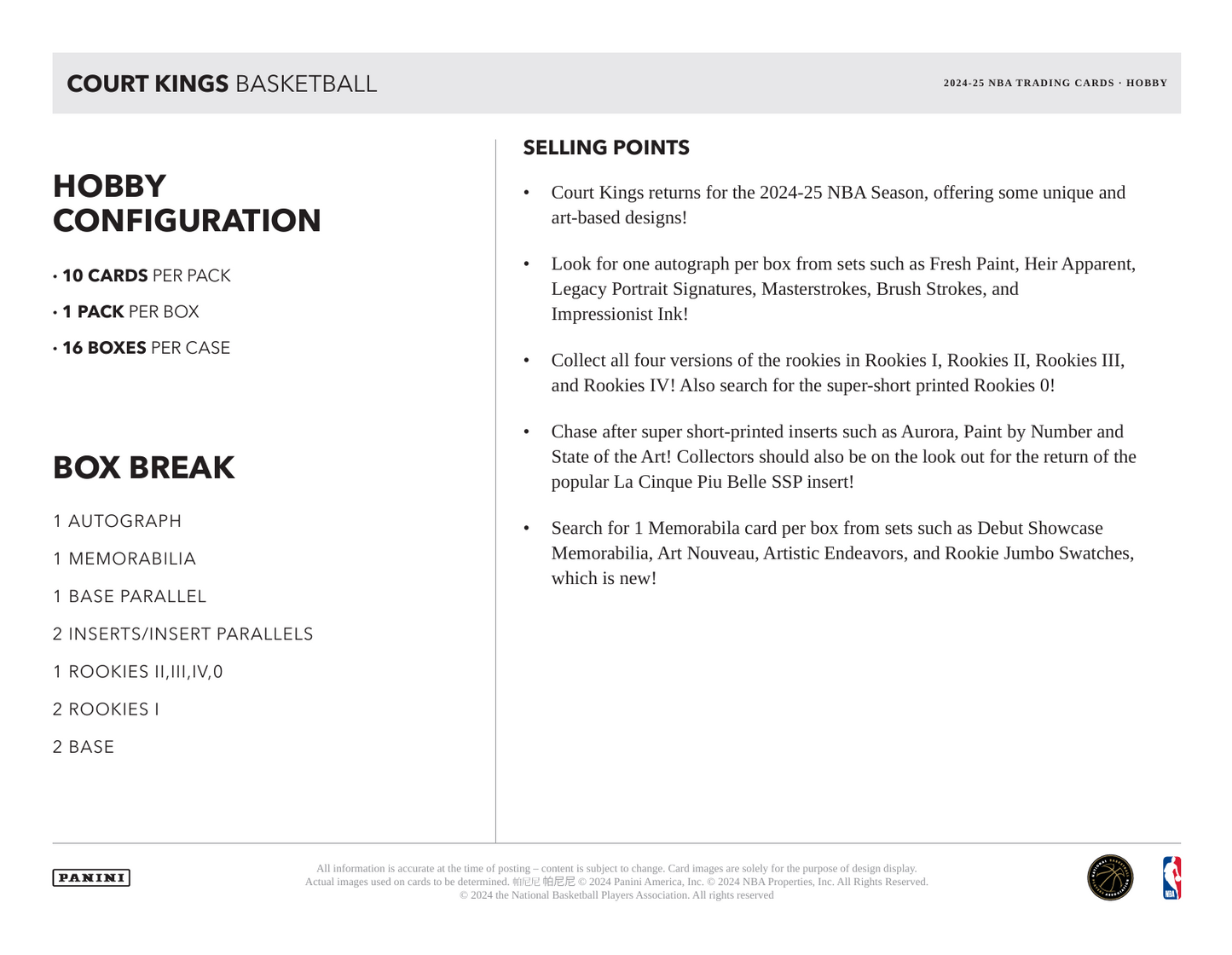 2024-25 Panini Court Kings Basketball Hobby Box
