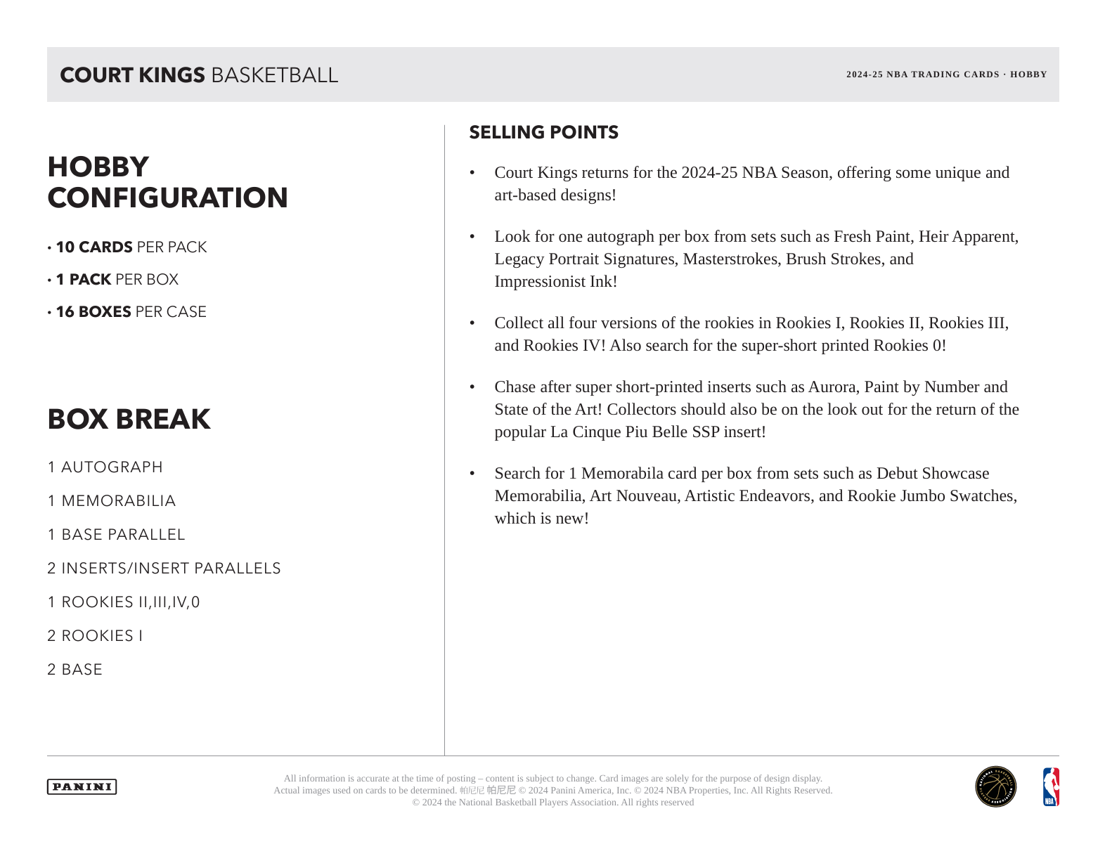 2024-25 Panini Court Kings Basketball Hobby Box