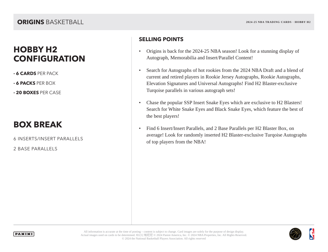 2024-25 Panini Origins Basketball Hobby H2 Box