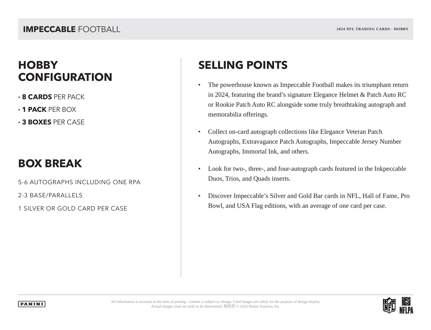 2024 Panini Impeccable Football Hobby Box