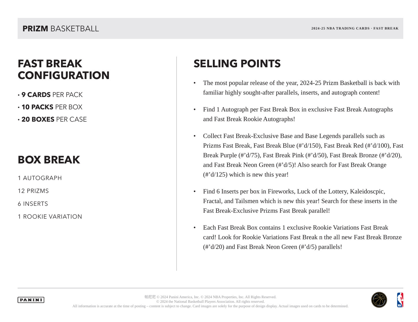 2024-25 Panini Prizm Basketball Fast Break Box