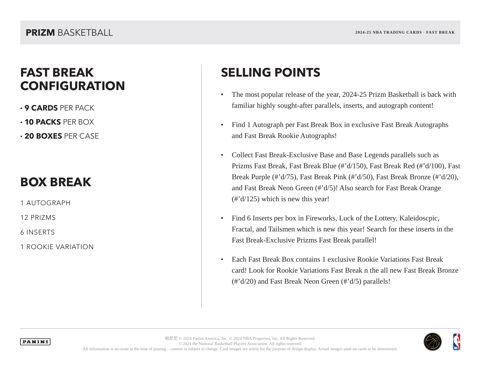 2024-25 Panini Prizm Basketball Fast Break Box